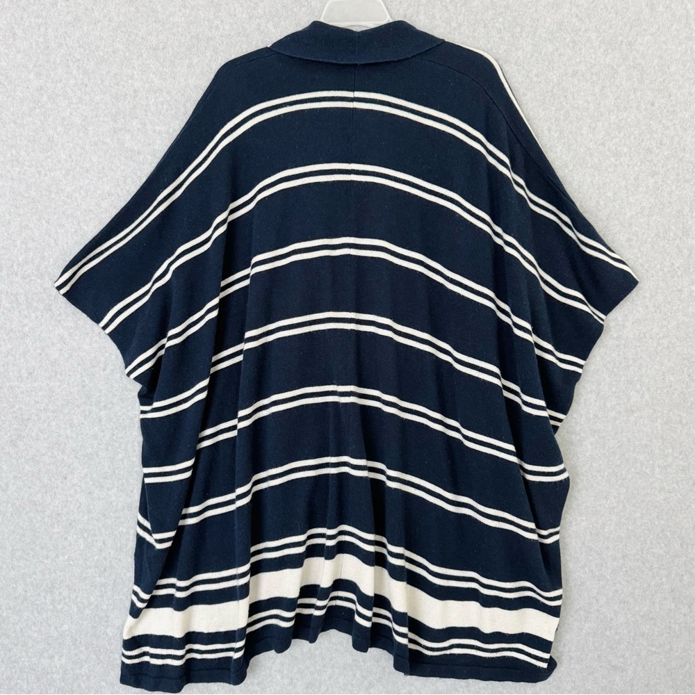Lauren Ralph Lauren Silk Cashmere Poncho Sweater Blue White Striped Small Petite - Picture 7 of 16